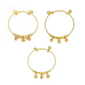 JXX hot sale 24k gold plated brass baby & adult jewelry Dubai adult charm bracelet bangle girls bangle charms wholesale price
