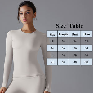 Atasan olahraga untuk wanita, atasan latihan lari kebugaran elastis Slim Fit lengan panjang warna polos, busana Yoga musim semi dan musim gugur - Product Image 5