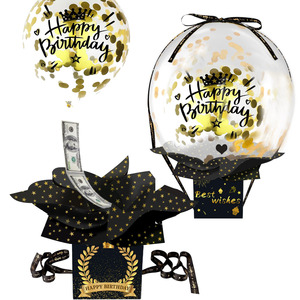 Boîte Cadeau Ballon Bobo Transparent Noir et Or avec Tirage de Billets <span class=keywords><strong>Joyeux</strong></span> <span class=keywords><strong>Anniversaire</strong></span> – Boîte Surprise pour Fête d'<span class=keywords><strong>Anniversaire</strong></span> - Product Image 2