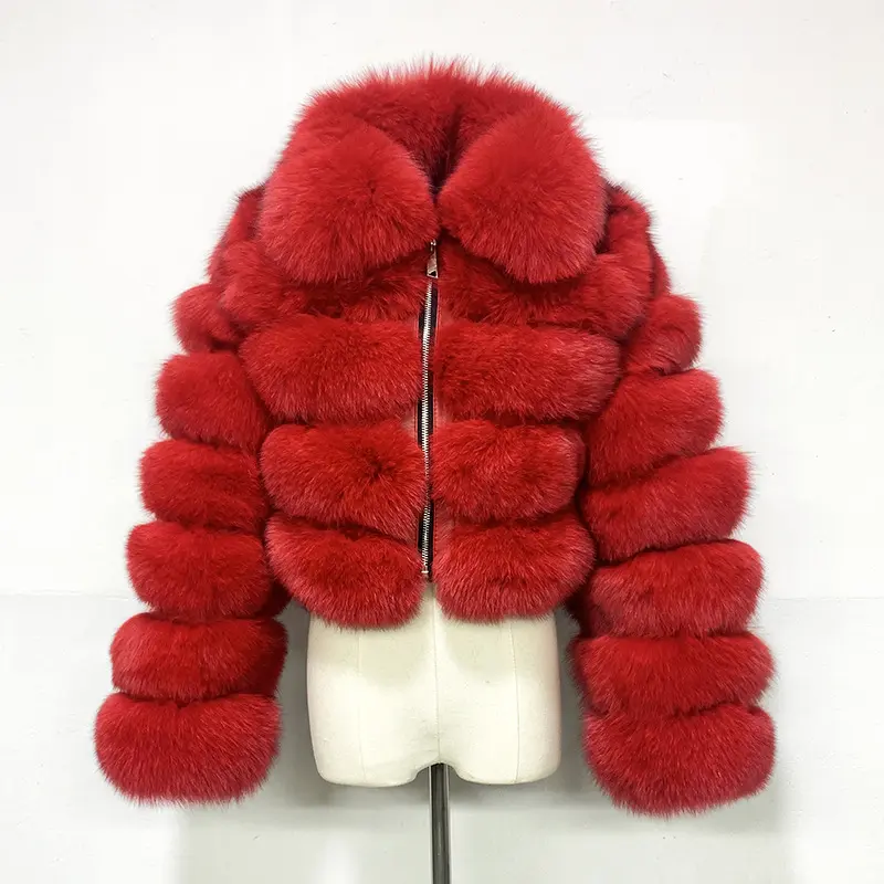 Abrigo de invierno de piel de zorro con costuras, manga larga, talla grande