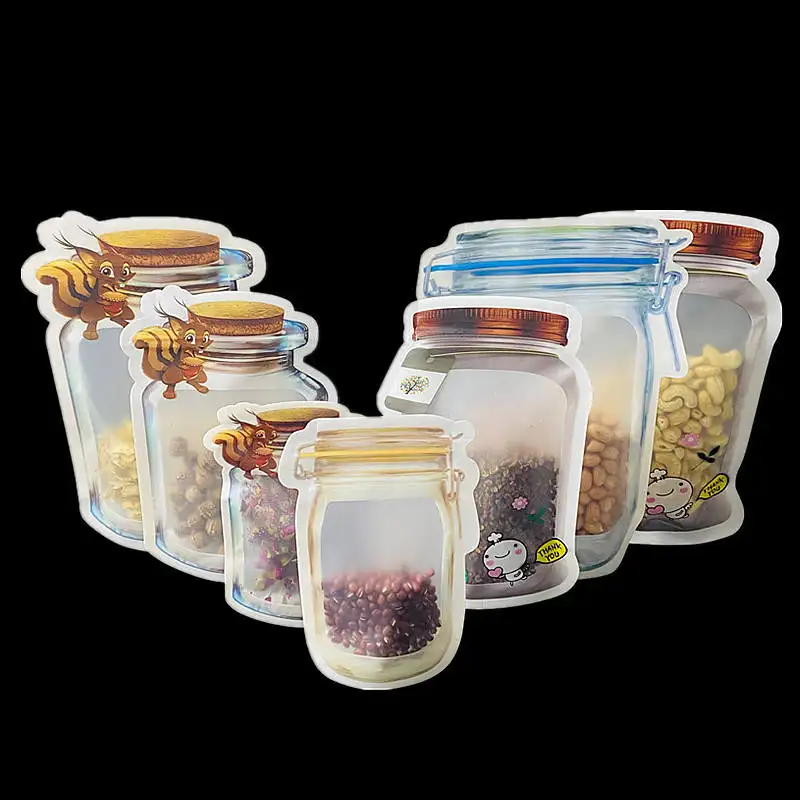 Multi Design in plastica richiudibile a chiusura lampo a forma di bottiglia Stand Up Pouch Packaging Candy Nut snack Food Jar Ziplock Zipper Bag