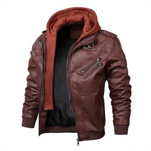 Veste de moto pour homme en cuir véritable marron respirant avec logo frontal coupe-vent slim fit avec fermetures éclair et doublure en cuir - Product Image 1