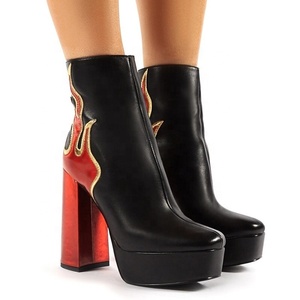 Size 47 Back Zipper Platform Short <b>Boots</b> for Ladies Red High Chunky Heels Women Winter <b>Boots</b> - Product Image 2