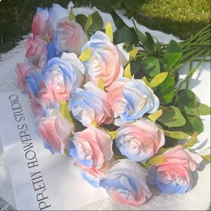 Élégant Artificiel Broyé Glace Bleu DIY Photo Prop Haut Appel Visuel Real Touch Blanc Artificielle Rose Fleurs - Product Image 2