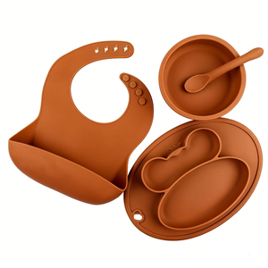 Ensemble de vaisselle d'alimentation en silicone CHINFAI, tasse, assiette à dîner, bol, couverts, bavoir, ensemble d'alimentation pour bébé - Product Image 5