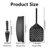 Peralatan Dapur 3 Pcs Set Alat Pizza dengan Pisau Pemotong Pizza Berlubang Aluminium 12 Inch, Spatula Makanan, dan Pengangkat Pizza untuk Memanggang