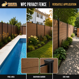 Panneau de clôture composite WPC aspect <span class=keywords><strong>bois</strong></span>, écran de jardin extérieur, poteau en aluminium, résistant aux UV, barrière acoustique pour cour - Product Image 6