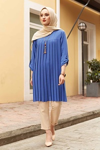 Frau Plissee Tunika Langarm Muslim Tops Frauen Abaya Dubai Vintage Bluse Plaid Plus Size 5XL Frühlings hemd Islamische Kleidung - Product Image 2