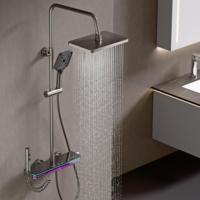 Moderne Noir Affichage Numérique Espace Aluminium Poli Système De Douche Piano Clé Cascade Jet Pluie Massage Chaud Froid Salle De Bains Hôtels