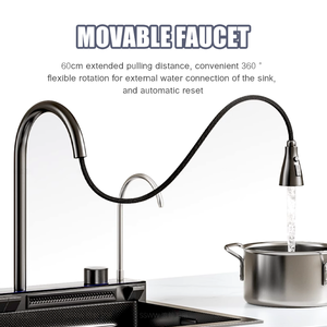 Chậu rử<span class=keywords><strong>a</strong></span> chén nhà bếp bằng thép không gỉ hiện đại, màn hình kỹ thuật số LED thông minh, làm thủ công, đ<span class=keywords><strong>a</strong></span> chức năng, kiểu thác nước, một ngăn, hình vuông - Product Image 3