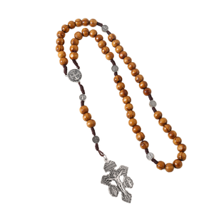 <span class=keywords><strong>KOMI</strong></span> fait à la main perles en bois chapelet pendentif collier jésus croix miracle médaille saint benoît ornement tissé <span class=keywords><strong>corde</strong></span> chaînes pour cadeau - Product Image 1