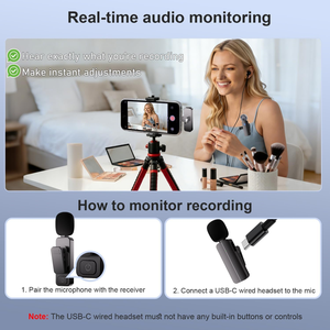 Microphone Lavalier Sans Fil Double 3-en-1 pour <span class=keywords><strong>iPhone</strong></span>, Android et Appareil Photo – Idéal pour le Streaming en Direct, YouTube, <span class=keywords><strong>TikTok</strong></span> et l'Enregistrement de Vlogs - Product Image 2