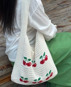 Sac fourre-tout léger pour femme, style coré<span class=keywords><strong>en</strong></span>, <span class=keywords><strong>en</strong></span> crochet, motif cerise, ouvert et portable, idéal pour l'hiver, le printemps, l'été et l'<span class=keywords><strong>automne</strong></span> - Product Image 1