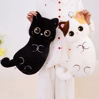 Coussin long en peluche chat noir calico siamois, doux et moelleux, pour canapé, lit ou sommeil, idéal comme cadeau