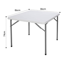 Table pliante carrée HOMFUL en HDPE blanc, 86 cm (34 pouces), avec structure en tube d'acier et système de verrouillage par manchon, idéale pour les mariages, les fêtes, les banquets et les événements.