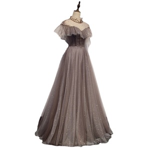 Elegant Long Starry Sky Evening Dress Off The Shoulder Empire Waist Silver Gray Glitter For Banquets Hostess Performance - Product Image 5