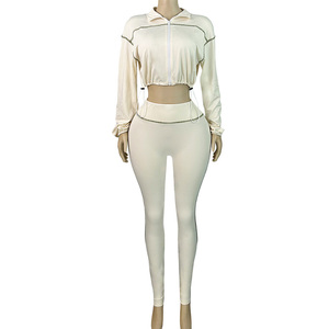 Lässige Frau Crop Jacke und Jogging hose 2-teiliges Set Yoga Legging Damen Sport bekleidung Zweiteilige Herbst enge Hosen <span class=keywords><strong>Outfits</strong></span> für Frauen - Product Image 3