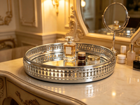 Ensemble de plateaux en métal argenté avec base miroir, plateaux décoratifs miroir pour bijoux, cosmétiques, desserts, table, décoration de maison, mariage, fête