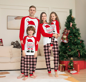 Conjunto de Pijamas Navideños Familiares a Juego 2026, Sudadera de Manga Larga para Hombre, Mujer y Niño, con Gorro y Estampado de Letras a Cuadros - Product Image 1