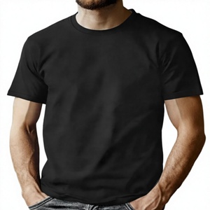 T-shirt à manches courtes en coton uni noir pour homme, coupe classique, col rond, jersey décontracté, couleur unie - Product Image 2