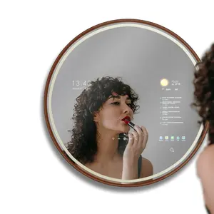 Espelho redondo led com tempo para maquiagem, espelho para maquiagem com visor de led 13.3"