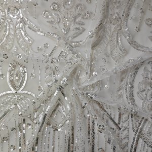 Tela de Malla con Lentejuelas y Bordado de Plumas, Diseño Elegante MQ, para Vestidos de Novia, Resistente a las Manchas - Product Image 1