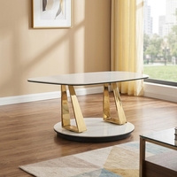 Table basse d'appoint en verre à deux niveaux en marbre blanc base en métal doré moderne salon