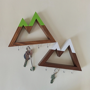 Factory Price Four Hooks Wood Rectangle Mountain Shelf <b>Key</b> <b>Holders</b> Two Mountain Peaks <b>Key</b> Hangers <b>Key</b> Rack - Product Image 6