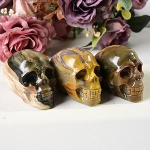 Crânes Fossiles en Bois Petrifié Naturel Poli en Gros, Crânes Sculptés en Cristal Style Bohème, Décoration Maison Noël Halloween - Product Image 6
