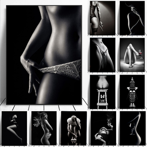Affiche d'art mural moderne en toile, impression femme nue sexy <span class=keywords><strong>noir</strong></span> <span class=keywords><strong>et</strong></span> <span class=keywords><strong>blanc</strong></span>, sans cadre, art corporel sexuel, décoration de chambre à coucher - Product Image 1