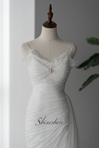 Robe de Mariage Boho en Mousseline de Soie Plage Réception de Mariage Civil Grec Plus Size Plissage Chapelle Train Plus Size Novia Sirene Mermaid - Product Image 5