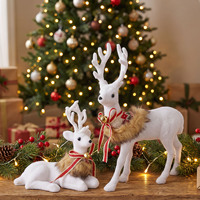 Ornement de Noël festif pour table ou fenêtre, style européen-américain nordique, avec renne, nœud papillon, clochette et col en fourrure, en plastique