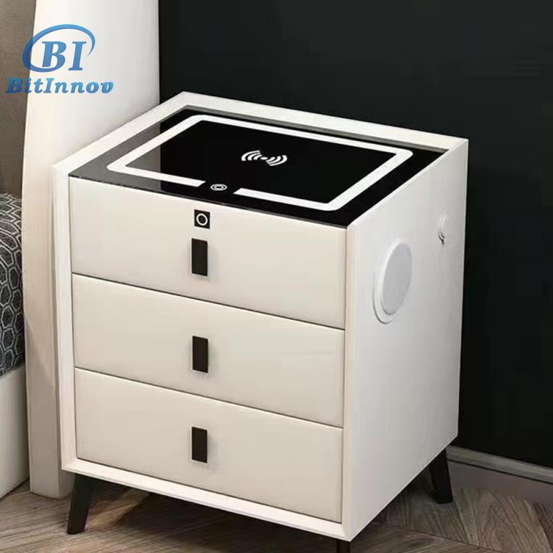 Modern Luxury 20 Colors Led Light High Quality Home White Bedside Table Nightstand With Charging Station And Led Lights