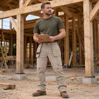 Pantalon de travail durable bicolore beige avec poches pour genouillères, pour mécaniciens, électriciens, logistique, uniforme de sécurité