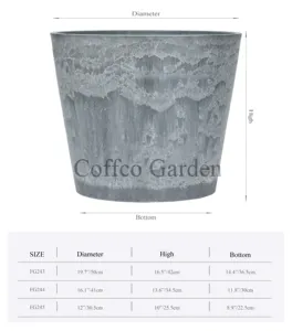 Coffco Large Plastic Flowerpot 16-inch Stone Effect Round Planter Pot Custom Color Hydroponic Bonsai Plant Vases Garden Decor