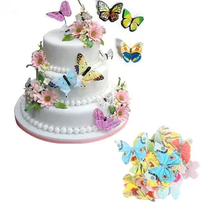300 pièces/boîte pcs Mélangé Papillon fleurs Comestibles Gluant Gaufrette Gâteau de Papier de Riz Cupcake Décoration De Gâteau D'anniversaire De Mariage C