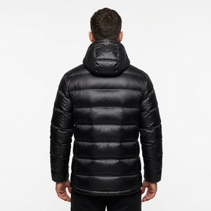 Freandy <b>Sports</b> Premium Men's <b>Black</b> Hooded Bubble <b>Jacket</b> Heated Eco-Friendly Waterproof Breathable Windproof Winter Filled Double - Product Image 3