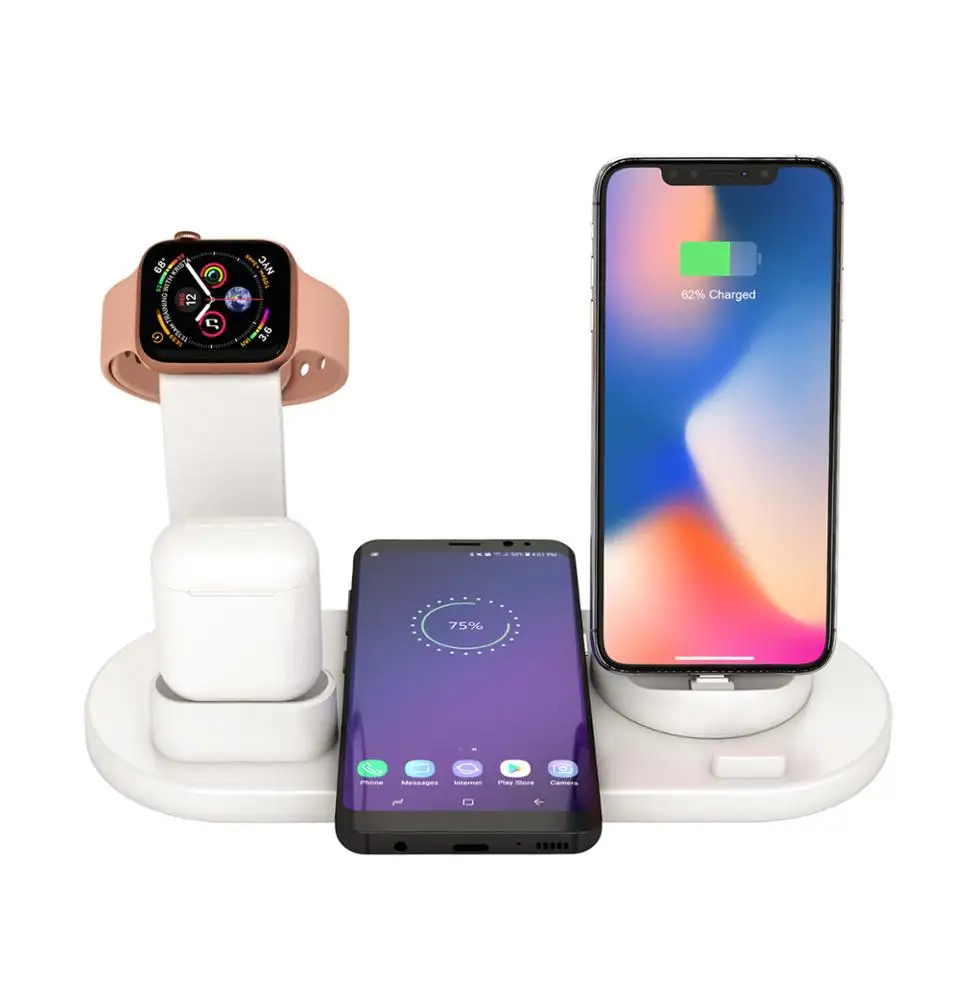 WELUV Universal Multi QI Wireless charger 3 in 1 Dock Stand compatible for watch airpod white 10 years Factory Free sample