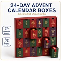 Boîte de calendrier de l'Avent personnalisable DIY 24 jours, style livre à portes rabattables avec fenêtres découpées, emballage de Noël OEM usine