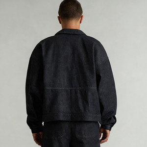 Giacca di Jeans da <span class=keywords><strong>Lavoro</strong></span> di Alta Qualità Personalizzata con Zip, Giacca di Jeans Nera Corta Lavata Personalizzabile per Uomo 2025 - Product Image 4