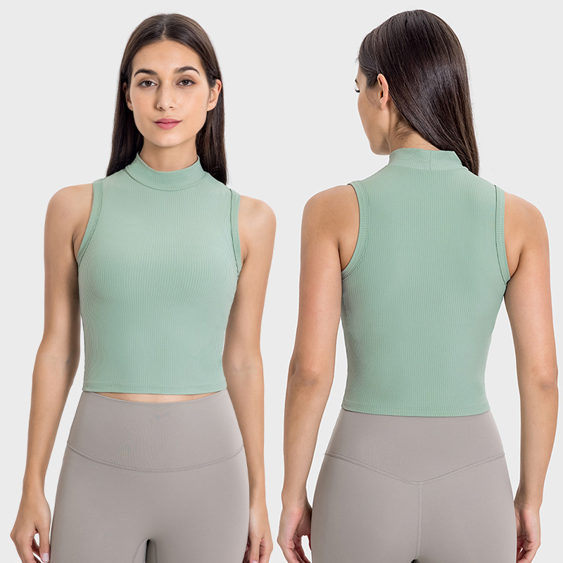 New Ribbed High-Neck Waist-Defining Slim-Fit Yoga Top for Running & Fitness Women's Sleeveless Sports Tank