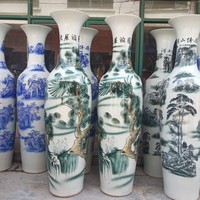 Jingdezhen vase de sol en céramique bleu et blanc fait à la main unique grand vase sur pied