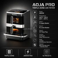 Friteuse à air chaud 3 couches à double panier 6+4+10L, 2800W, en acier inoxydable, zones indépendantes multiples, écran tactile couleur, 12 préréglages - Offre Spéciale