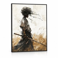 Décoration Murale Vintage Afro Samurai Ronin Warrior en Alliage Noir Mat Fini, Idéale pour Salons, Espaces Commerciaux et Intérieurs de Lounges