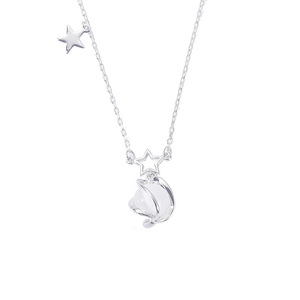 Starry Cat's Eye Stone Necklace For Women Silver Chain Star Pendant Elegant Clavicle Jewelry Everyday Wear Geometric Design - Product Image 5