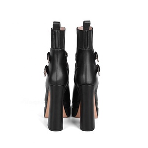 Double Platform Pointed Toe Women Fancy Short <b>Boots</b> Metal Buckles Chunky Heels Shoes Booties Custom Logo Available - Product Image 5