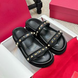 2025 New Designer Famous Brand Luxury Sandals Genuine Leather Knit Elevation Inside Anti-slip <b>Slippers</b> <b>For</b> <b>Women</b> - Product Image 1