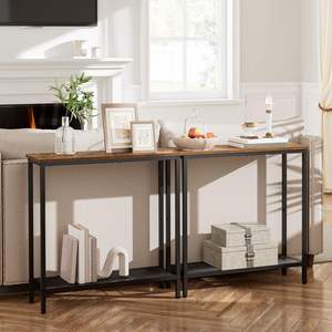 طاولة أريكة عصرية ضيقة لمداخل المنزل ، رف صغير ، طاولة أريكة رفيعة لغرفة المعيشة وغرفة النوم بنية اللون - Product Image 2