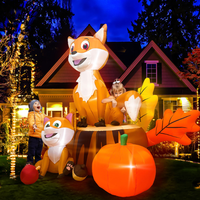 Ensemble Gonflable Renard d'Automne, Arbre, Bouleau et Citrouille avec Décorations Feuilles d'Automne et Pommes, LED Intégrées pour Ambiance de Récolte et de Thanksgiving dans la Cour