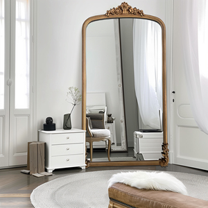 Specchio Decorativo su Misura per Casa, Grande Specchio Antico di Lusso, Specchio ad Arco Francese con Cornice in Legno per Arredamento e Trucco - Product Image 5
